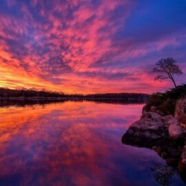 Calm lake at sunset