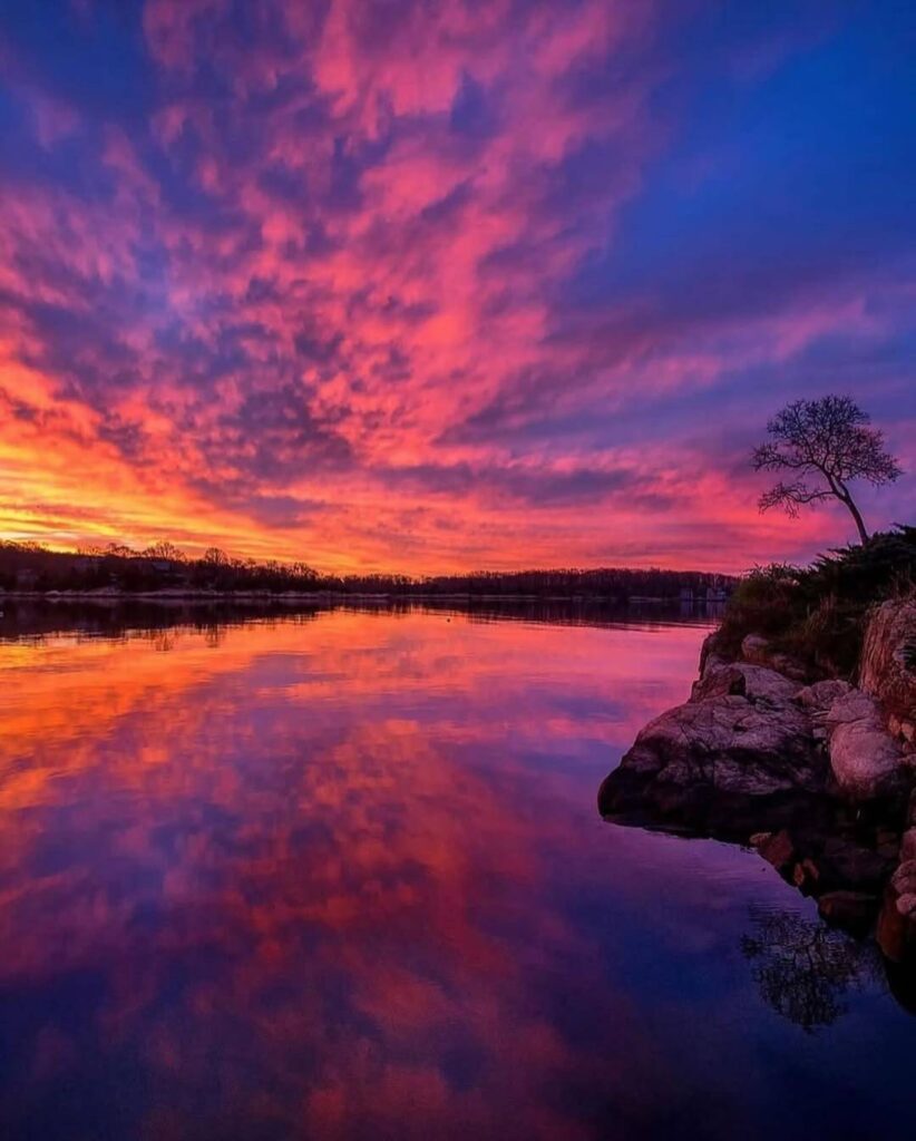Calm lake at sunset
