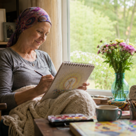 woman sketching by the window