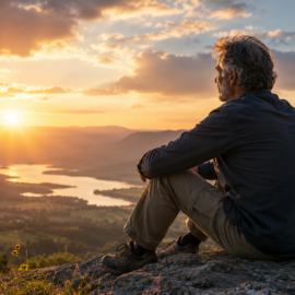 man looking out at a sunrise